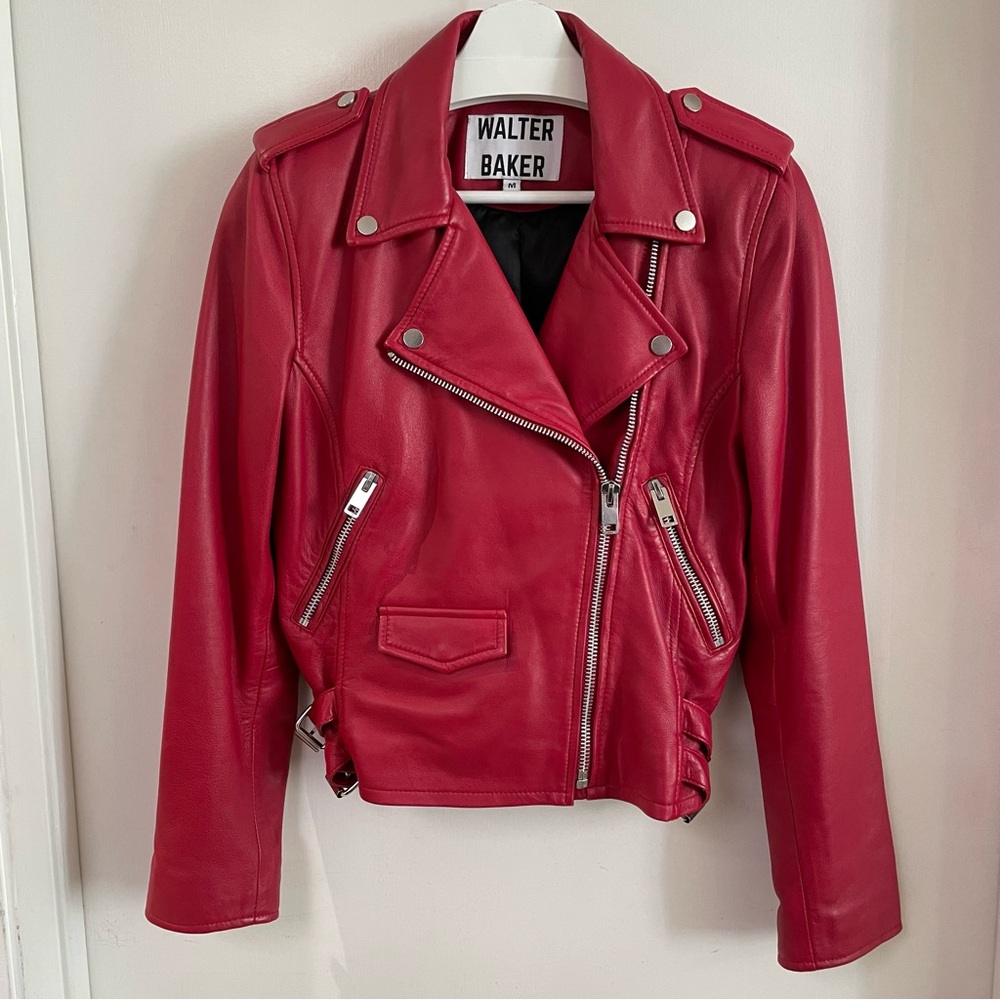 Walter Baker Red Lamb Leather Biker Jacket